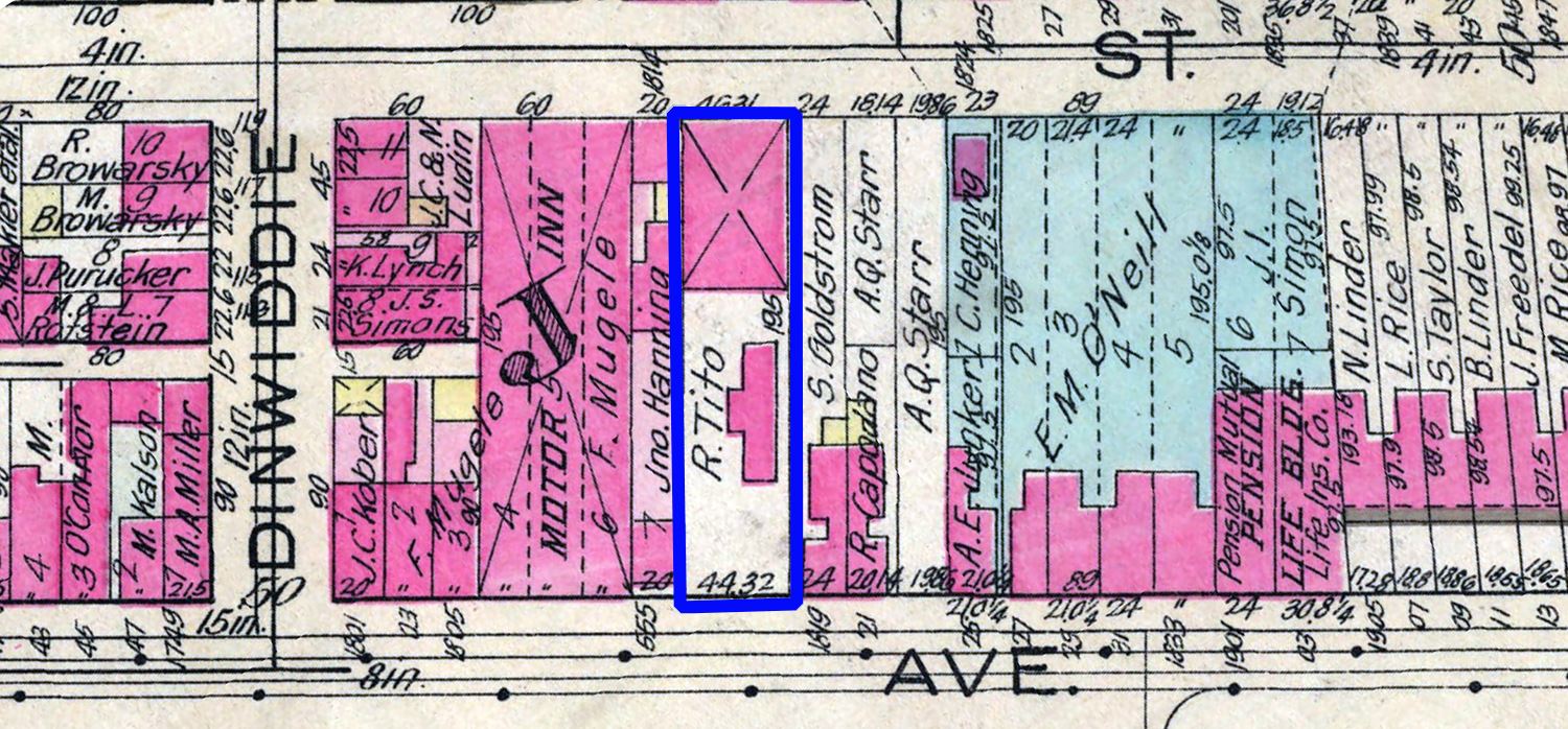 Pittsburgh real estate atlas showing the location of the Tito home and beer distributorship building. G.M. Hopkins Real Estate Plat-Book of the City of Pittsburgh, Volume 1.
